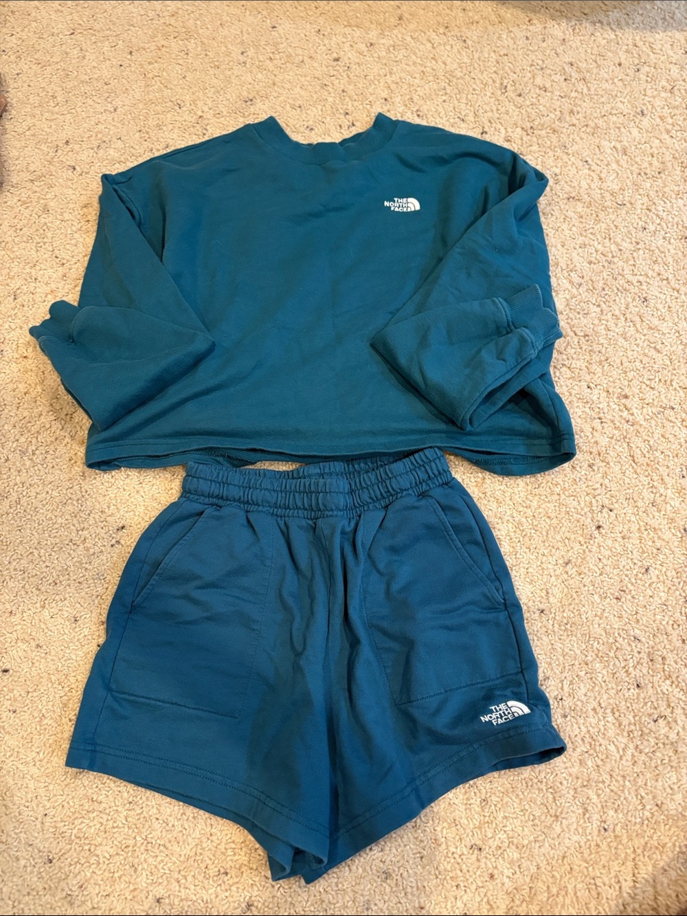 North Face matching set cropped crew neck and shorts
Top is a S
Shorts are XS